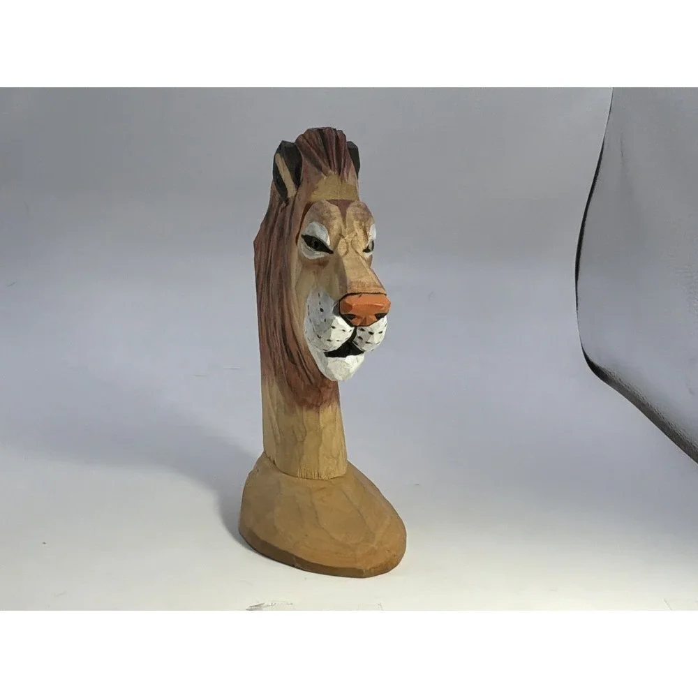 Carved Wood Lion‎ Eye Glass Holder Stand Bass Wood